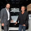 Bruce Toussaint et Valéry Zeitoun à la soirée Jaguar et Land Rover à l'occasion de l'ouverture du 119ème édition du Mondial de l'Automobile 2016 au Paris Expo Porte de Versailles à Paris, France, le 29 septembre 2016.