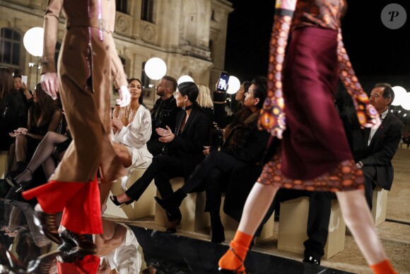 Kim Kardashian, Kourtney Kardashian, leur mère Kris Jenner et son compagnon Corey Gamble - Défilé Givenchy par Riccardo Tisci (collection prêt-à-porter printemps-été 2017) à Paris, le 2 octobre 2016. © Olivier Borde/Bestimage