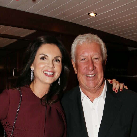 Exclusif - Caroline Barclay et Stéphane Collaro lors du 50ème anniversaire de Caroline Barclay sur le bateau"Acajou" des Yachts de Paris, le 4 octobre 2016