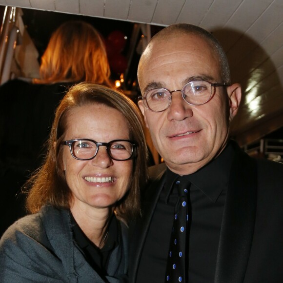 Exclusif - Laurent Weil avec sa femme Fiona lors du 50ème anniversaire de Caroline Barclay sur le bateau"Acajou" des Yachts de Paris, le 4 octobre 2016