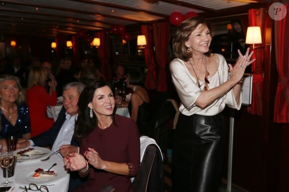 Exclusif - Caroline Barclay et Béatrice Schönberg lors du 50ème anniversaire de Caroline Barclay sur le bateau"Acajou" des Yachts de Paris, le 4 octobre 2016