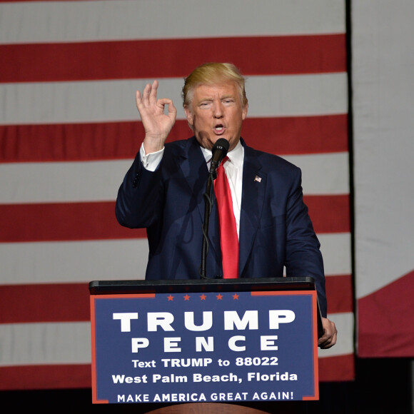 Le candidat républicain à l'élection présidentielle Donald Trump en campagne au centre South Florida Fairgrounds à West Palm Beach, Floride, Etats-Unis, le 13 octobre 2016.