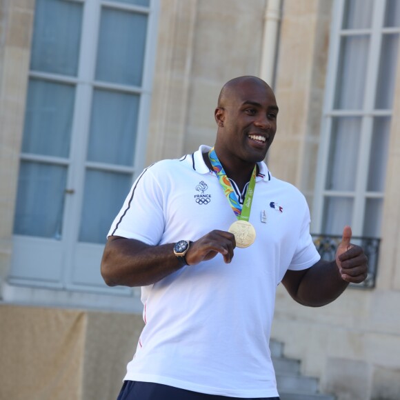 Teddy Riner - Les membres de la délégation olympique arrivent au palais de l'Elysée pour être reçu par le président de la République François Hollande pour une réception à Paris le 23 août 2016. La délégation vient de rentrer des Jeux Olympiques de Rio de Janeiro. La France a remporté 42 médailles en totalité un record ( 10 médailles d'or, 18 médailles d'argent et 14 médailles de bronze) après les 41 médailles des Jeux Olympiques de Pékin. © Denis Guignebourg/Bestimage