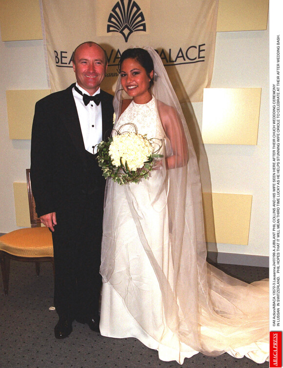 Phil Collins et sa femme Orianne le jour de leur mariage en Suisse en 1999