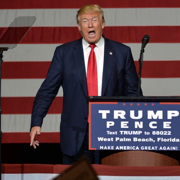 Le candidat républicain à l'élection présidentielle Donald Trump en campagne au centre South Florida Fairgrounds à West Palm Beach, Floride, Etats-Unis, le 13 octobre 2016.