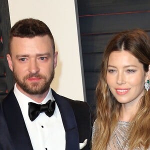 Justin Timberlake et sa femme Jessica Biel à la soirée "Vanity Fair Oscar Party" après la 88ème cérémonie des Oscars à Hollywood, le 28 février 2016.