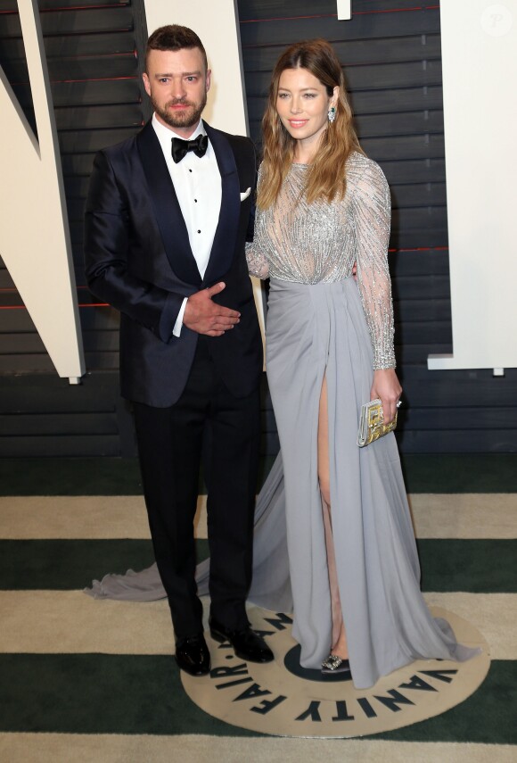 Justin Timberlake et sa femme Jessica Biel à la soirée "Vanity Fair Oscar Party" après la 88ème cérémonie des Oscars à Hollywood, le 28 février 2016.