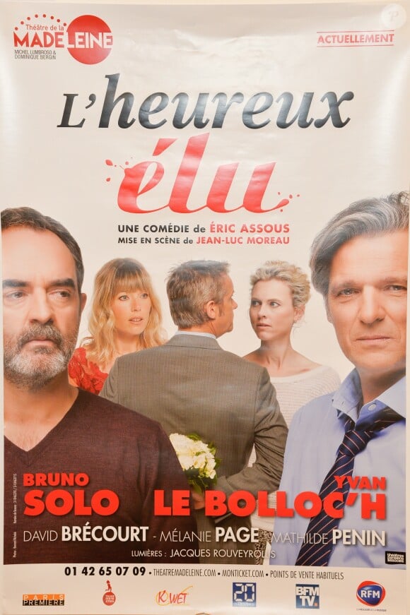 L'affiche - Générale de la pièce "L'heureux élu", une comédie de Eric Assous au Théâtre de la Madeleine à Paris le 24 octobre 2016. © Coadic Guirec/Bestimage