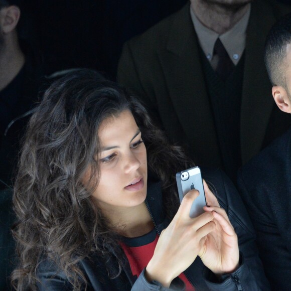 Jo-Wilfried Tsonga et sa compagne Noura El Swekh au défilé Y-3 au Couvent des Cordeliers à Paris, le 25 janvier 2015. Le couple attend son premier enfant pour 2017.