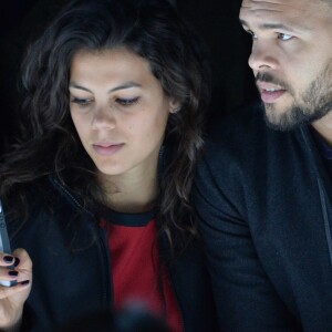 Jo-Wilfried Tsonga et sa compagne Noura El Swekh au défilé Y-3 au Couvent des Cordeliers à Paris, le 25 janvier 2015. Le couple attend son premier enfant pour 2017.