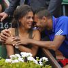 Jo-Wilfried Tsonga and sa compagne Noura El Swekh le 14 septembre 2014 lors de la demi-finale de Coupe Davis entre la France et la République tchèque à Roland-Garros. Le couple attend son premier enfant pour 2017.
