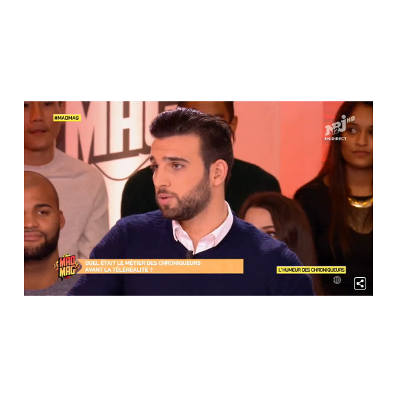 Ayem Bonnery, chroniqueur du "Mad Mag" de NRJ12, s'exprime sur son passé professionnel, le 2 novembre 2016.