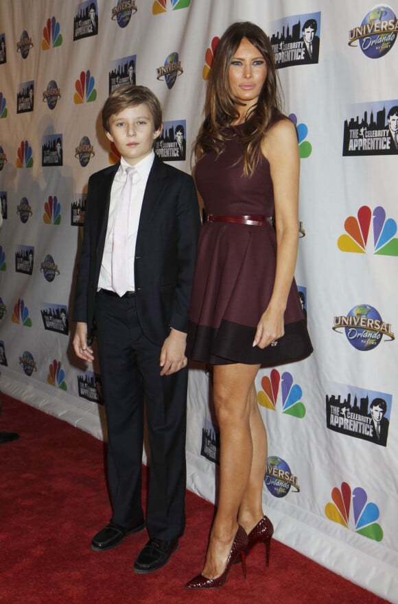 Melania Trump et son fils Barron Trump - Soirée de la série "The Celebrity Apprentice" à New York le 18 février 2015. C