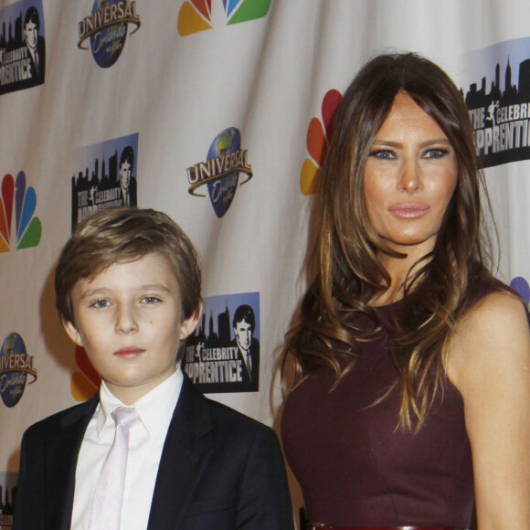 Melania Trump et son fils Barron Trump - Soirée de la série "The Celebrity Apprentice" à New York le 18 février 2015. C