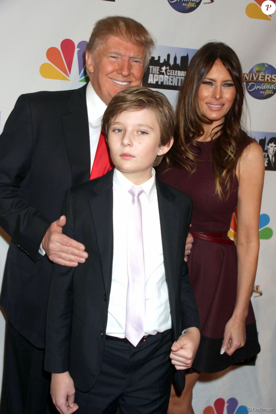 Donald Trump avec sa femme Melania Trump et leur fils Barron Trump - Soirée de la série &quot;The Celebrity Apprentice&quot; à New York le 18 février 2015.