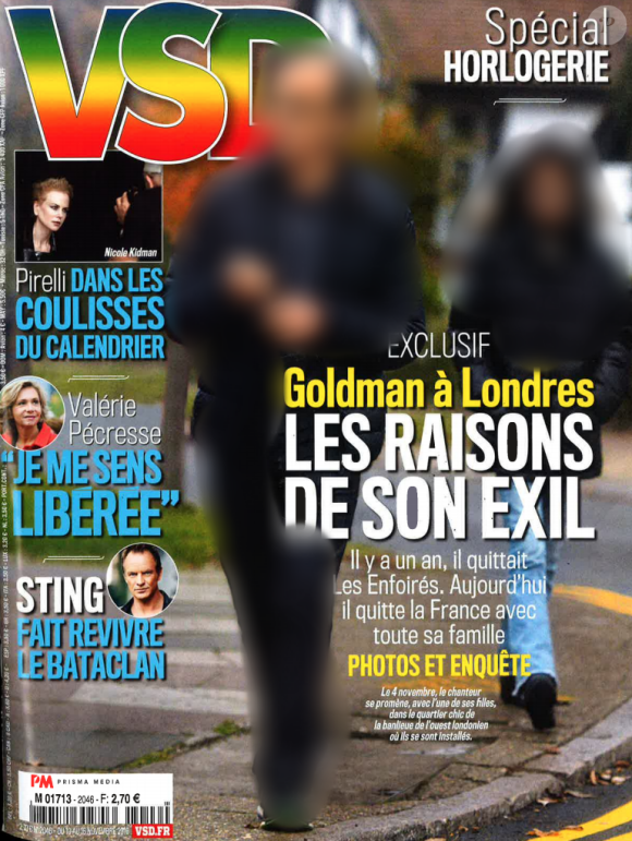 Le magazine VSD annonce que Jean-Jacques Goldman a quitté la France pour s'installer à Londres. En kiosques le 10 novembre 2016