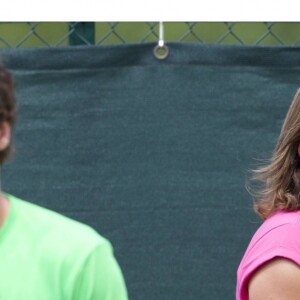 Andy Murray et son entraîneuse Amélie Mauresmo, enceinte, lors de l'entraînement au tournoi de tennis de Wimbledon à Londres le 7 juillet 2015.