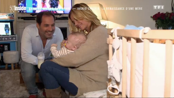 Ingrid Chauvin et Thierry Peythieu avec leur fils Tom dans "50 minutes inside" sur TF1, le 5 novembre 2016.