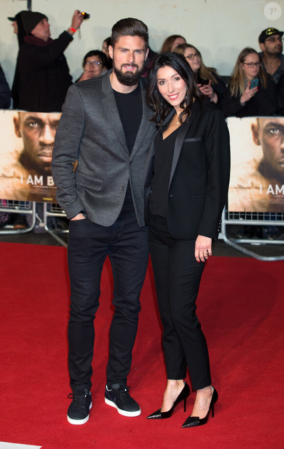 Olivier Giroud et sa femme Jennifer Giroud à la première de 'I Am Bolt' à The Odeon à Leicester Square à Londres, le 28 novembre 2016.