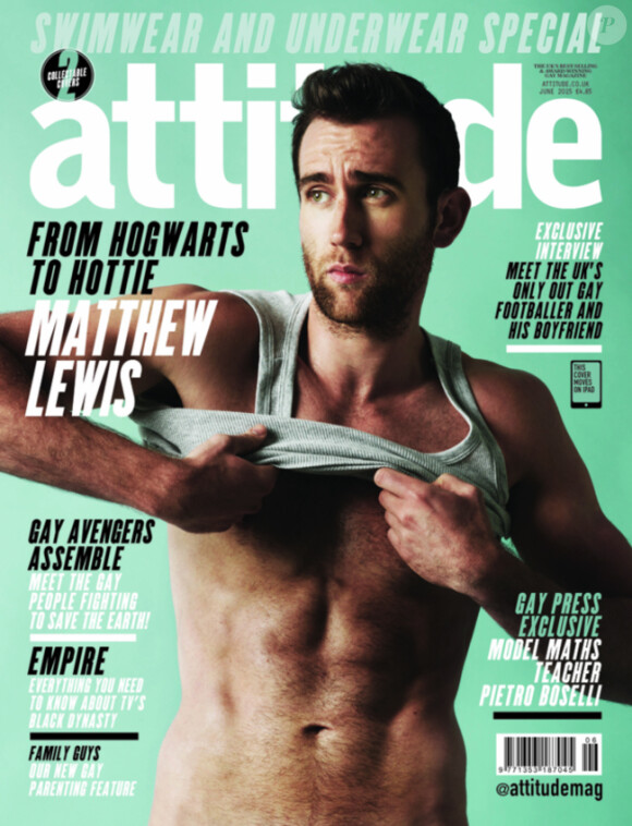 Matthew Lewis, l'un des acteurs du film Harry Potter montre ses abdos sur la couverture du numéro de juin 2015 du magazine Attitude.