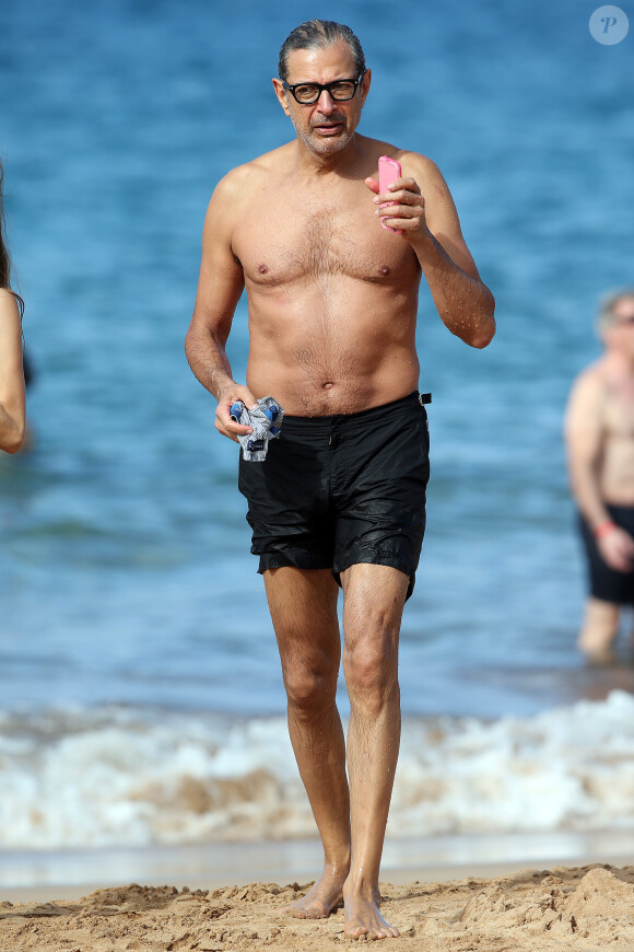 Jeff Goldblum se relaxe sur une plage de Hawaï le 11 décembre 2016