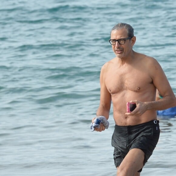 Jeff Goldblum se relaxe sur une plage de Hawaï avec sa femme Emilie Livingston (enceinte) et leur fils Charlie à Hawaï le 11 décembre 2016