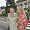 Fernanda Biffi Casiraghi, grand-mère de Pierre Casiraghi, et la comtesse Marta Marzotto, grand-mère de Beatrice Borromeo, décédée en juillet 2016, lors du mariage de Pierre et Beatrice sur les Iles Borromées le 1er août 2015.