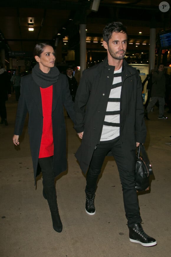 Cheryl Cole (Cheryl Versini Fernandez) et son mari Jean-Bernard Versin à la Gare du Nord en partance pour Londres après avoir assisté au défilé "Ralph & Russo Haute Couture" à Paris, le 29 janvier 2015