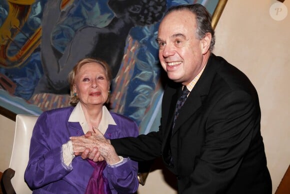 Michèle Morgan et Frédéric Mitterrand à Puteaux le 29 février 2012.