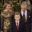 Le roi Philippe de Belgique, la reine Mathilde de Belgique, et le prince Emmanuel assistent au concert de Noël au Palais Royal de Bruxelles, Belgique, le 21 décembre 2016.