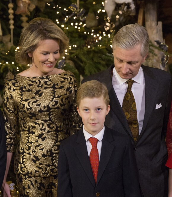 Le roi Philippe de Belgique, la reine Mathilde de Belgique, et le prince Emmanuel assistent au concert de Noël au Palais Royal de Bruxelles, Belgique, le 21 décembre 2016.