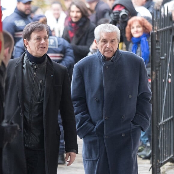 Francis Huster et Claude Lelouch aux obsèques de Michèle Morgan en l'église Saint-Pierre de Neuilly-sur-Seine, le 23 décembre 2016.