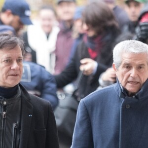 Francis Huster et Claude Lelouch aux obsèques de Michèle Morgan en l'église Saint-Pierre de Neuilly-sur-Seine, le 23 décembre 2016.