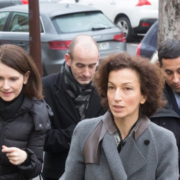 Audrey Azoulay - Sorties des obsèques de Michèle Morgan en l'église Saint-Pierre de Neuilly-sur-Seine. Le 23 décembre 2016