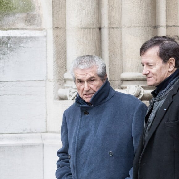 Claude Lelouch, Francis Huster - Sorties des obsèques de Michèle Morgan en l'église Saint-Pierre de Neuilly-sur-Seine. Le 23 décembre 2016