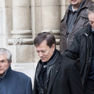 Claude Lelouch, Francis Huster - Sorties des obsèques de Michèle Morgan en l'église Saint-Pierre de Neuilly-sur-Seine. Le 23 décembre 2016