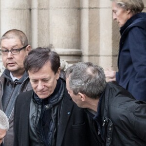 Claude Lelouch, Francis Huster - Sorties des obsèques de Michèle Morgan en l'église Saint-Pierre de Neuilly-sur-Seine. Le 23 décembre 2016