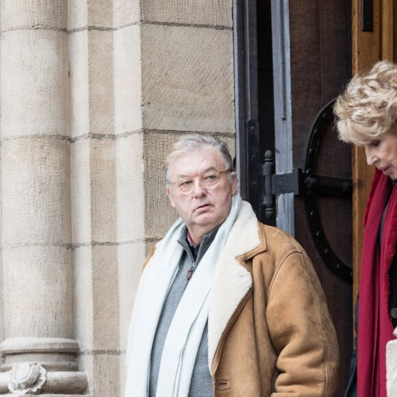 Dominique Besnehard et Nicole Sonneville - Sorties des obsèques de Michèle Morgan en l'église Saint-Pierre de Neuilly-sur-Seine. Le 23 décembre 2016