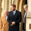 Le prince Charles, le prince Harry et le prince Andrew à la messe de Noël en l'église St Mary à Sandringham (Norfolk) le 25 décembre 2016.
