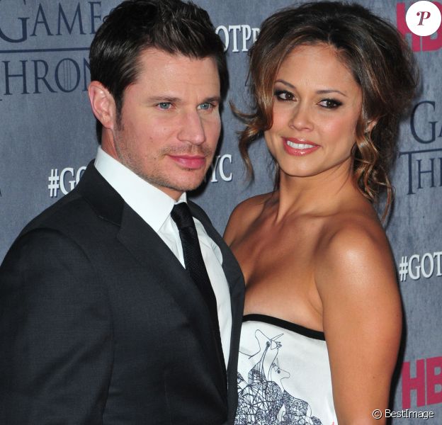 Vanessa Minnillo et son mari Nick Lachey - Présentation de la saison 4 de la série "Game of Thrones" à New York, le 19 mars 2014.