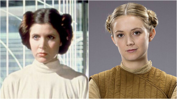 Carrie Fisher dans le rôle de la princesse Leia dans le premier épisode de la saga "Star Wars". Billie Lourd dans "Star Wars: Episode VII - Le réveil de la Force" en (2015). Elle interprète le rôle du Lieutenant Connix.