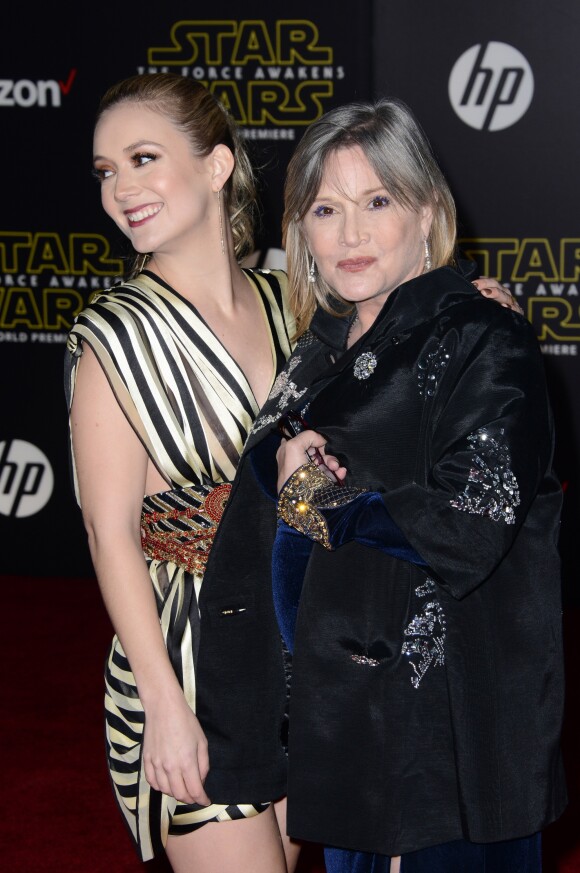 Billie Lourd et sa maman Carrie Fisher à la première du "Réveil de la Force" à Los Angeles, le 14 décembre 2015.