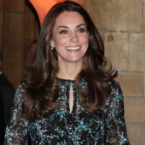 Kate Middleton, duchesse de Cambridge, portant un pansement au pouce gauche le 22 novembre 2016 lors d'une tea party avec de jeunes écoliers au Museum d'histoire naturelle de Londres.