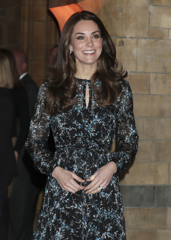 Kate Middleton, duchesse de Cambridge, portant un pansement au pouce gauche le 22 novembre 2016 lors d'une tea party avec de jeunes écoliers au Museum d'histoire naturelle de Londres.