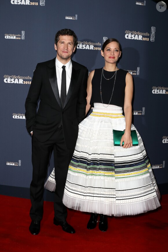 Guillaume Canet et Marion Cotillard - Photocall de la 40ème cérémonie des César au théâtre du Châtelet à Paris. Le 20 février 2015.