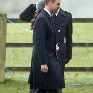 Le prince William et la duchesse Catherine de Cambridge arrivent à la messe le 8 janvier 2017 à l'église de Sandringham (Norfolk).