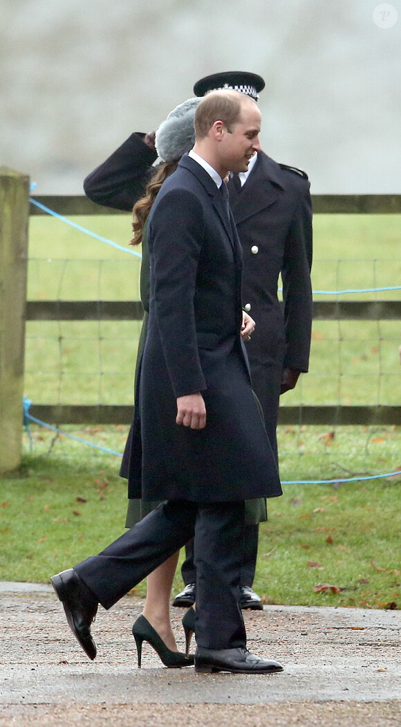 Le prince William et la duchesse Catherine de Cambridge arrivent à la messe le 8 janvier 2017 à l'église de Sandringham (Norfolk).