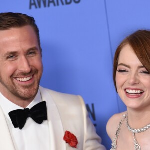 Ryan Gosling et Emma Stone - Press Room lors de la 74e cérémonie annuelle des Golden Globe Awards à Beverly Hills, Los Angeles, Californie, Etats-Unis, le 8 janvier 2017.