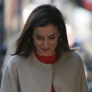 La reine Letizia d'Espagne arrive à une réunion de travail avec le conseil de la Fédération espagnole des maladies rares (Feder) à Madrid, Espagne, le 12 janvier 2017.  Queen Letizia of Spain during a working meeting with the board of the Spanish federation of rare diseases (Feder) in Madrid, Spain on Thursday, January 12, 2017.12/01/2017 - Madrid