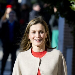 La reine Letizia d'Espagne arrive à une réunion de travail avec le conseil de la Fédération espagnole des maladies rares (Feder) à Madrid. Le 12 janvier 2017 12/01/2017 - Madrid